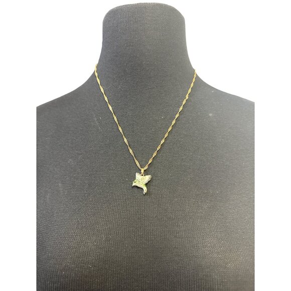 Enameled and Rhinestone Encrusted Hummingbird Necklace 20 inch Chain - Picture 2 of 4